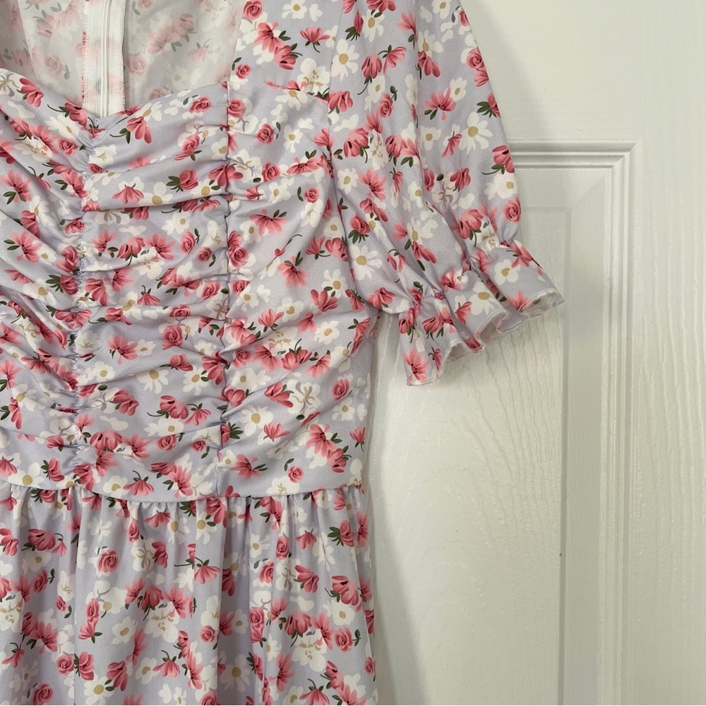 SHEIN White Midi Dress with Pink Floral Print - Picture 3 of 7